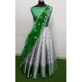 Tissue Banarasi Lehanga  (Tissue Meenakari weaving Lehangas ,with contrast blouse and contrast cut work voni) 